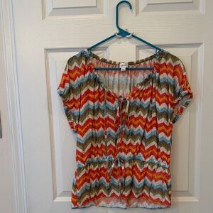 CeCe Multicolor Chevron Blouse with Tie Front